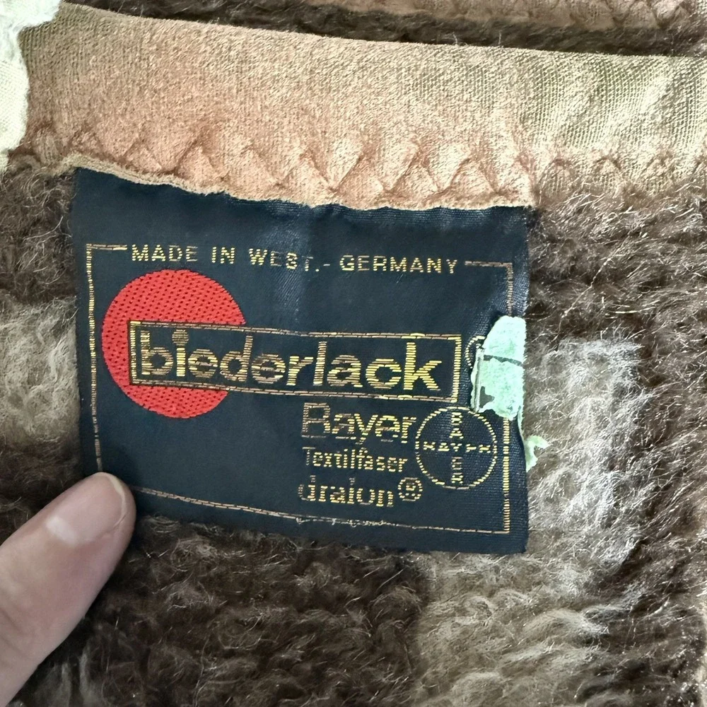 Vtg Biederlack Reversible Blanket Beige Brown Greek Key Border 91x92